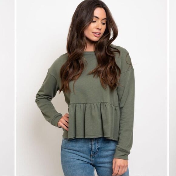 Olive Ruffle Sweatshirt - Picture 1 of 6